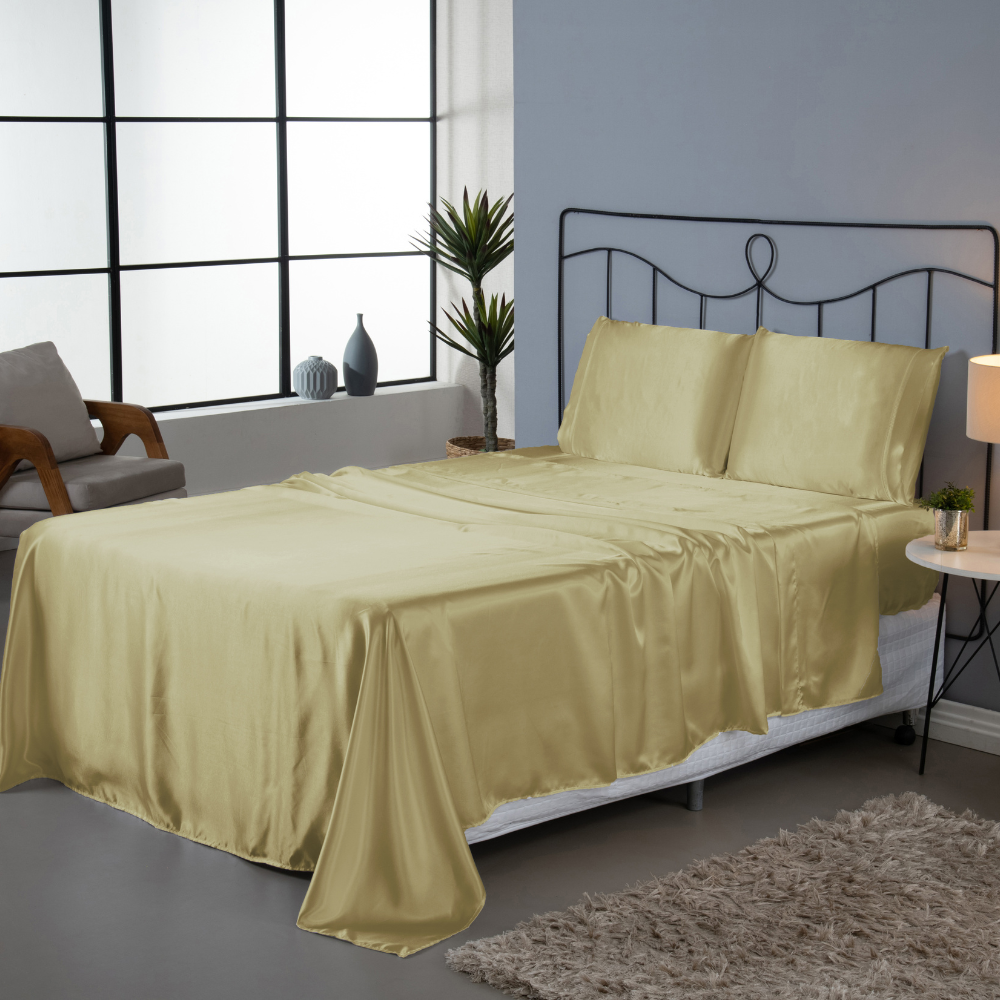 Jogo de Lençol Sublime 4 Peças Casal 100% Poliéster Tecido Cetim Charmousse