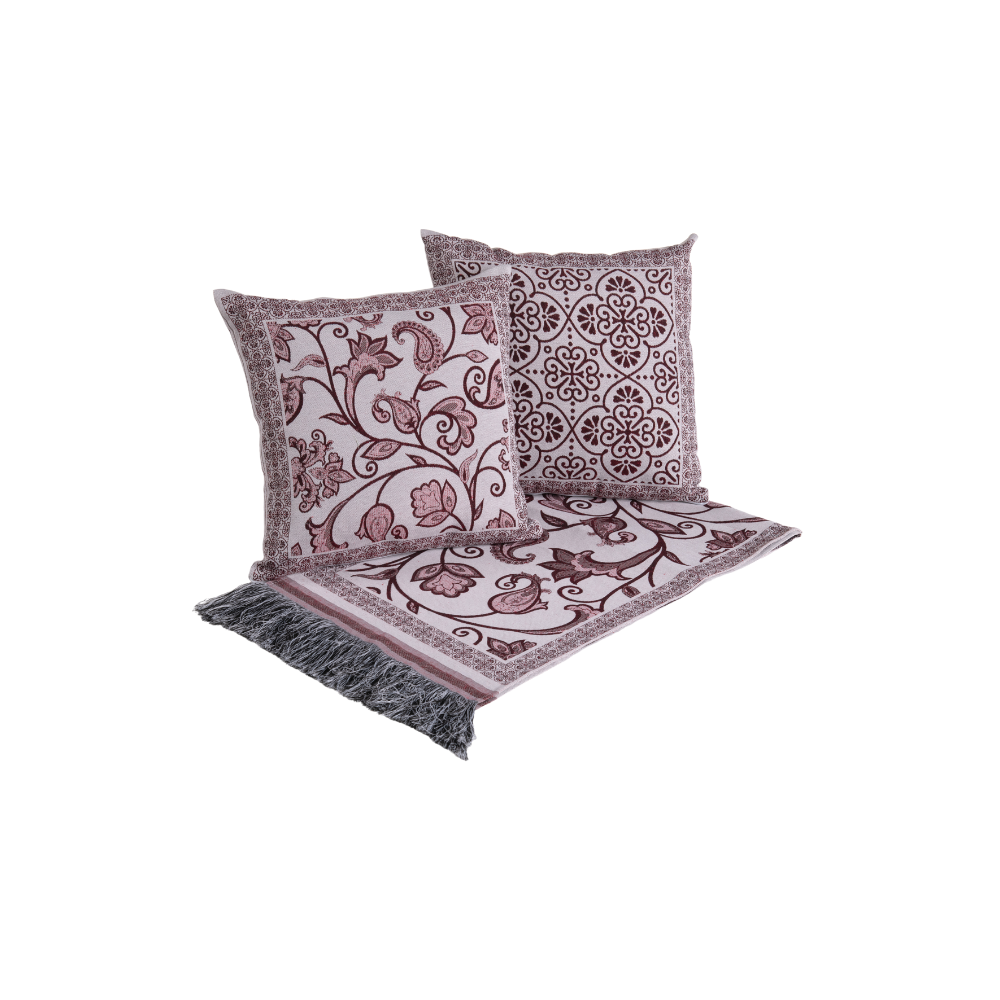 Kit Peseira de Cama Grécia 5 Peças Queen 60% Algodão Tecido Jacquard Acompanha Almofadas Cheias